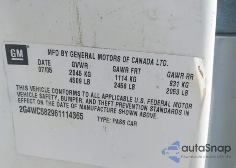 2006 Buick Lacrosse Cx from USA, damaged, VIN 2G4WC582961114365